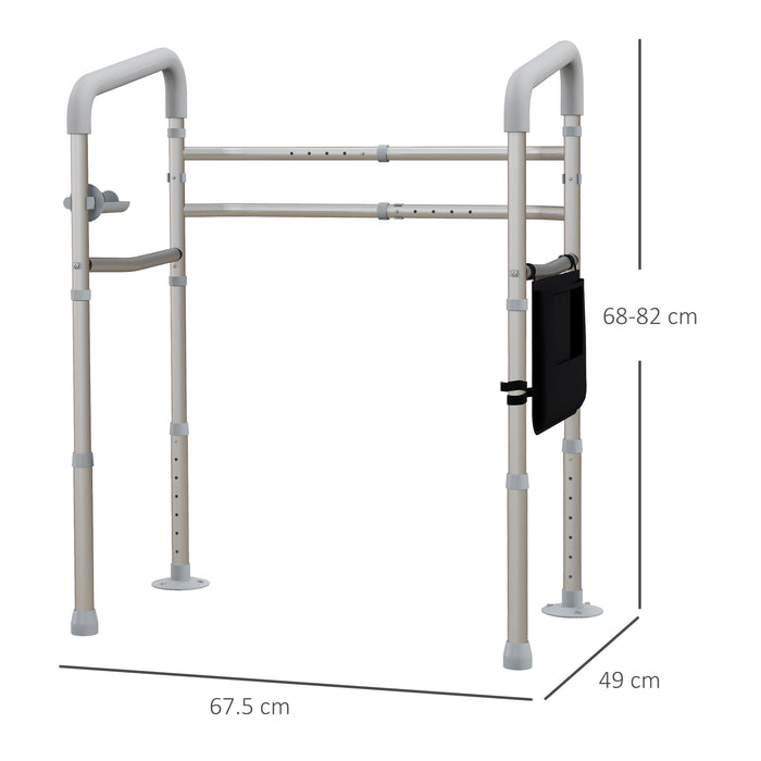 Height & Width Adjustable Toilet Safety Frame with Arms - Freestanding Handrail Grab Bar with Additional Suction Cups - Elderly and Disabled 136kg Support Capacity