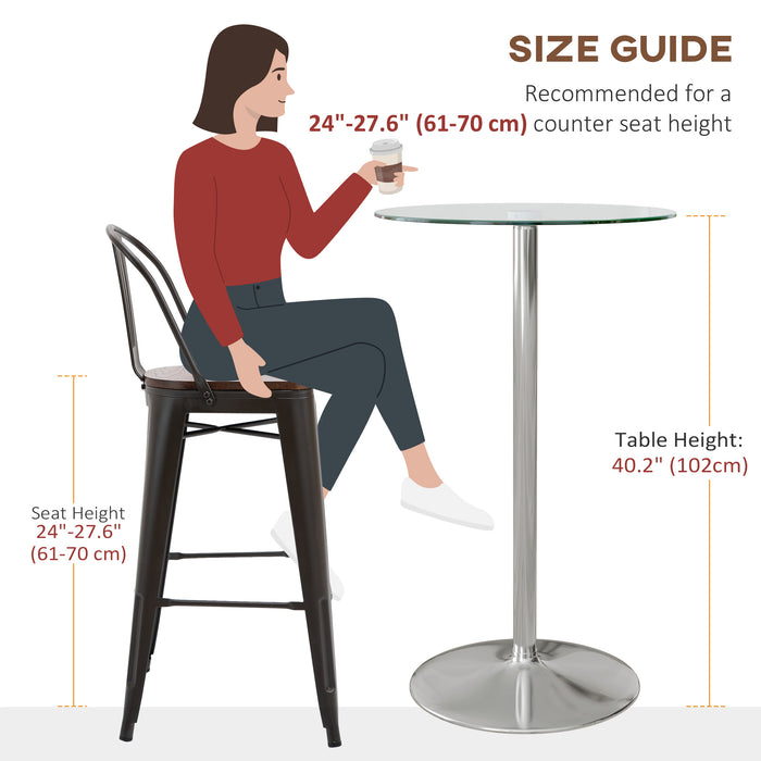 High Top Round Bar Table with Tempered Glass - Sturdy Steel Base Bistro Kitchen Table for Small Spaces - Perfect for Couples and Intimate Dining