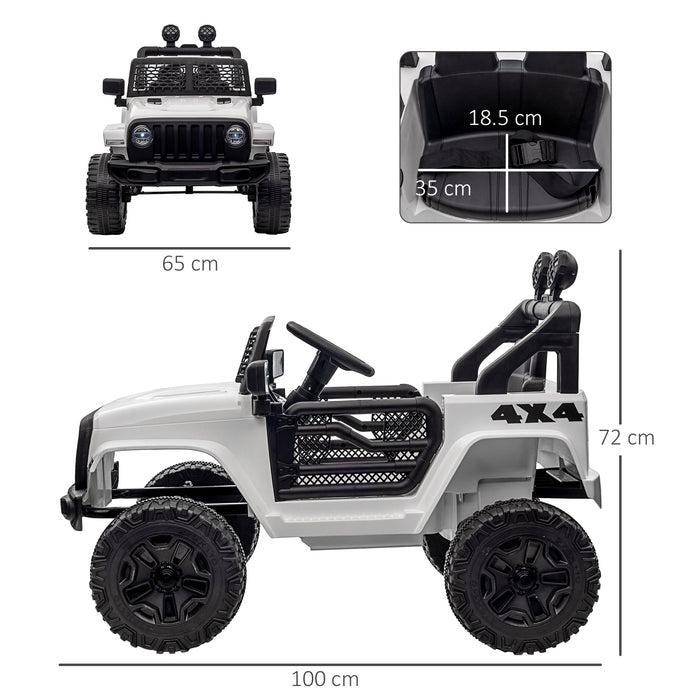 12V 2-Motor Electric Kids Ride-On Truck - Off-Road Toy Car with Parental Remote, Horn, & Lights - Ideal for Ages 3-6, White