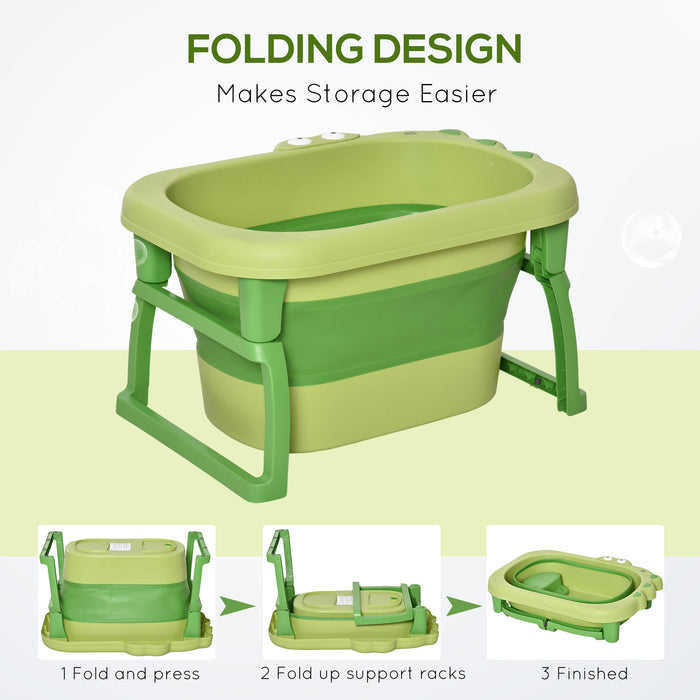 Collapsible Baby Bath Tub with Stool Seat - Non-Slip, Portable, Crocodile Design for 0-6 Years - Ideal for Newborns, Infants, and Toddlers