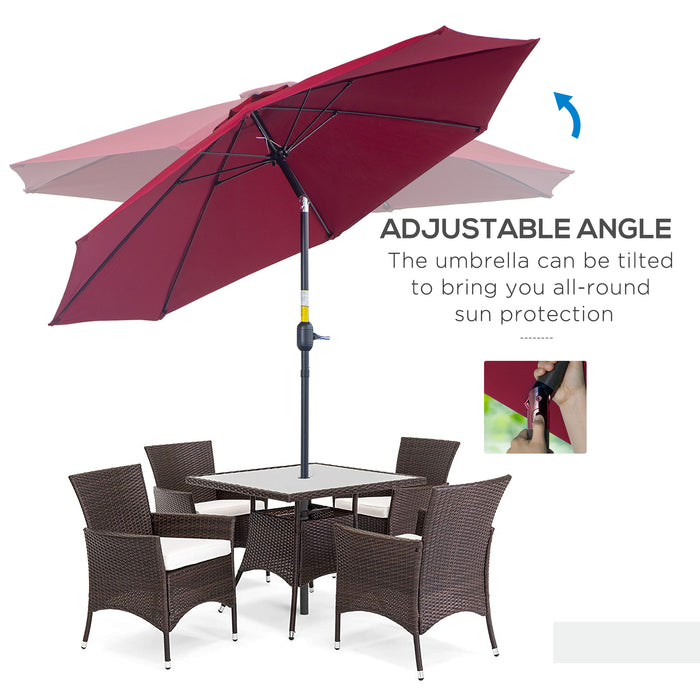 Large 2.6 Meter Red Outdoor Umbrella Parasol - UV & Wind Resistant Garden Shade - Ideal Sun Protection for Patio & Backyard