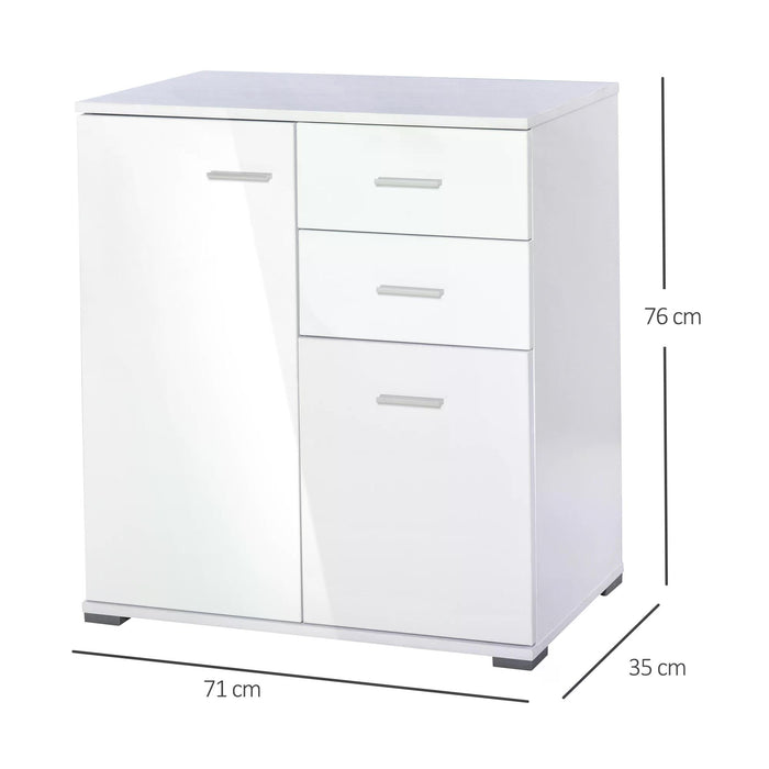 High Gloss Side Storage Unit - Compact 71x35x76 cm White Cabinet - Ideal for Space-Saving & Organizational Solutions