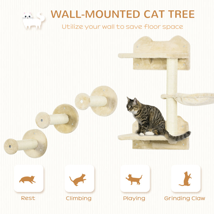 Cat Wall Playground Bundle - Includes Hammock, Steps, Platforms, & Scratching Post - Space-Saving Wall Mounted Design for Indoor Cats