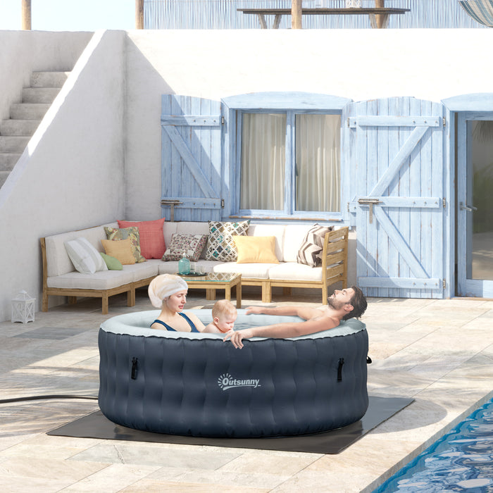 Inflatable Round Outdoor Hot Tub Spa - Bubble Massage Pool with Pump, Cover, & Filter Cartridges, 4-Person Capacity, Dark Blue - Perfect for Family Leisure & Relaxation