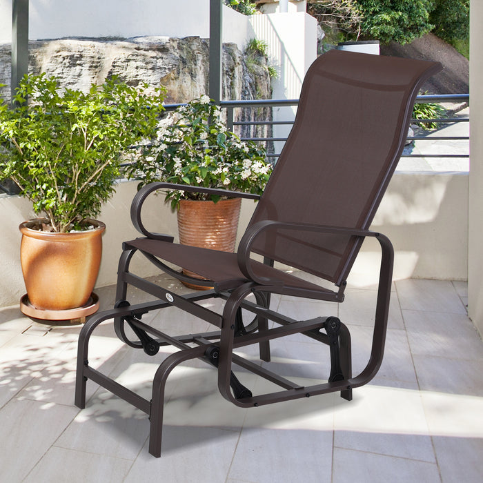 Outdoor Gliding Rocker - Sturdy Metal Frame Garden Swing Chair, Patio & Poolside Seating, Comfortable Brown Finish - Ideal for Relaxing in Backyard