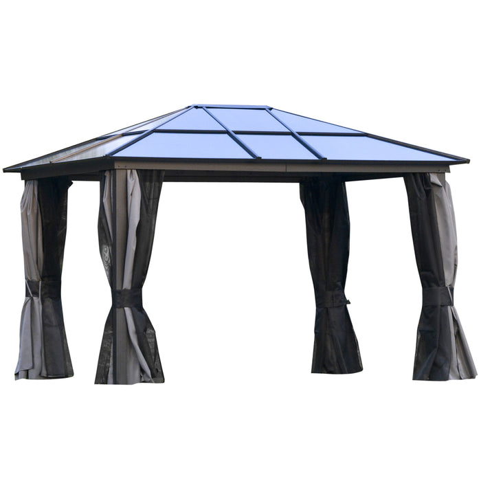 3.6 x 3m Hardtop Gazebo - UV-Resistant Polycarbonate Roof & Aluminum Frame with Mosquito Netting and Curtains - Ideal for Outdoor Entertaining and Relaxation