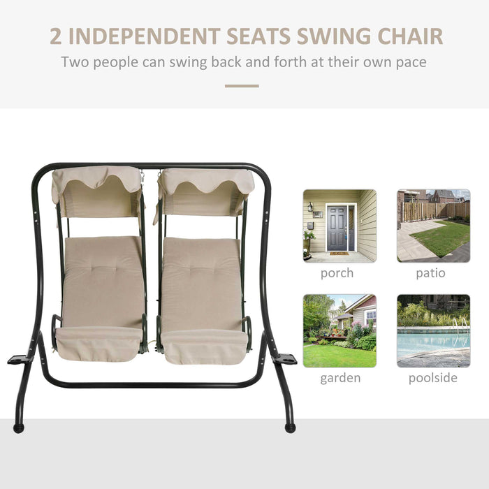 2-Seater Swing Chair with Cushions - Modern Dual Seating Outdoor Lounge Chair with Removable Canopy - Perfect for Patio Relaxation and Comfort in Beige