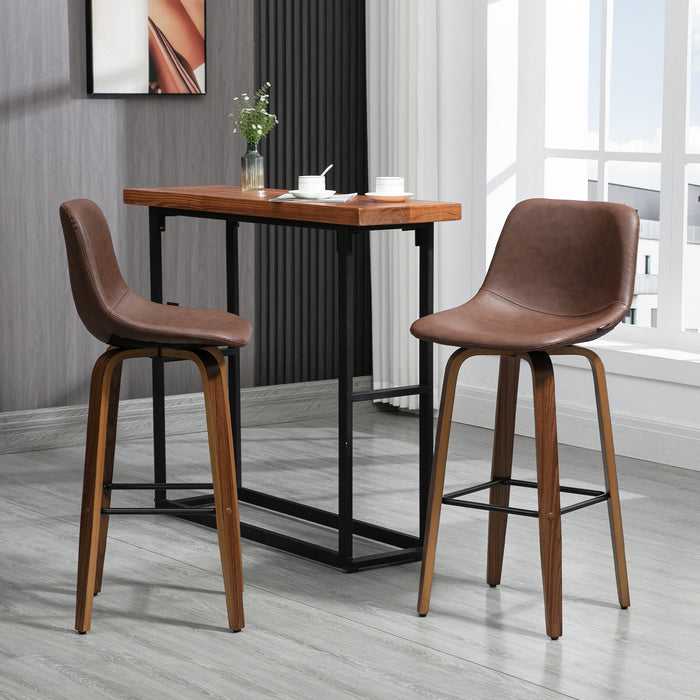 Breakfast Bar Chairs Set of 2 - PU Leather Upholstered Stools with Backs, Wooden Legs, Fits 89-99cm Tables - Ideal for Kitchen and Dining Areas