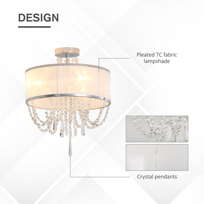 Elegant Metal Chandelier with Pleated Shade - Crystal Pendant Ceiling Light Fixture for Home Decor - Ideal for Living Room, Dining Room & Bedroom Ambiance