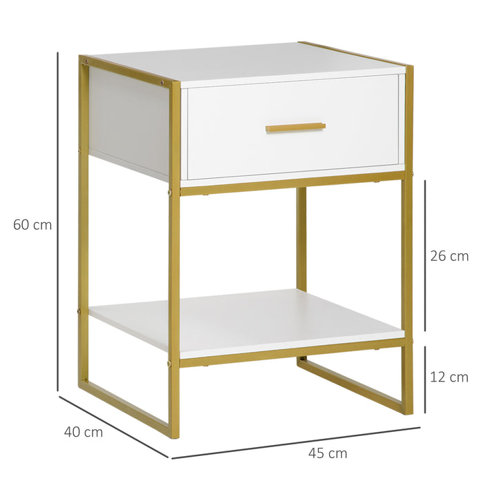 Modern Bedside Table Pair - Storage-Efficient Nightstands with Drawer and Shelf - Ideal for Bedroom Organization