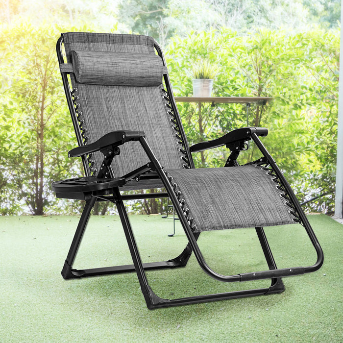 Zero Gravity Lounge Chair - Integrated Cup Holder & Breathable Fabric Features - Ideal for Outdoor Lounging and Relaxation