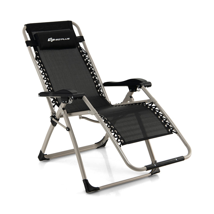 Zero Gravity Lounge Chair - Foldable, With Removable Headrest and Adjustable Backrest in Black - Perfect for Relaxing Outdoors or Indoor Use