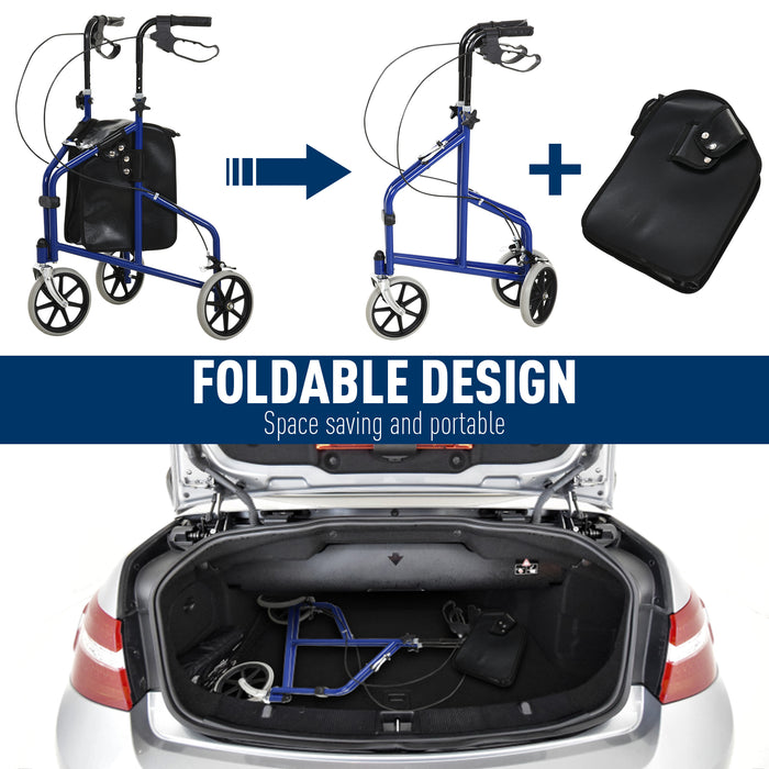 Tri Rollator Walker - Senior and Handicapped-Friendly Three-Wheel Design with Handbrakes & Adjustable Height - Includes Durable PU Storage Bag