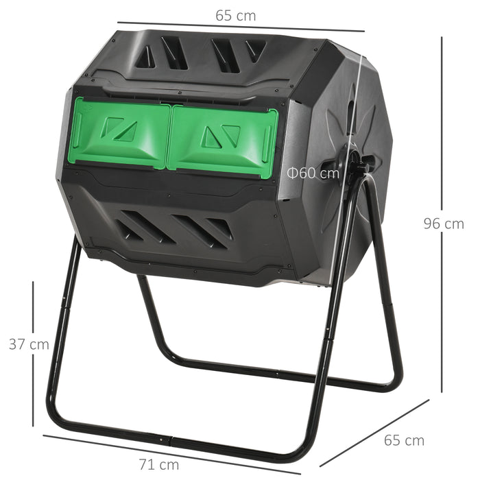 Dual Chamber Tumbling Compost Bin - 160L Capacity, 360° Rotation, Sliding Doors, Sturdy Steel Frame - Ideal for Outdoor Waste Composting