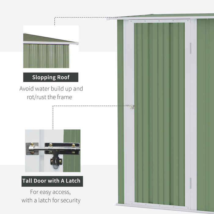 Outdoor Garden Storage Shed - Sloped Roof Lockable Tool Shelter for Equipment and Bikes - Weather-Resistant Light Green Structure (142 x 84 x 189 cm)