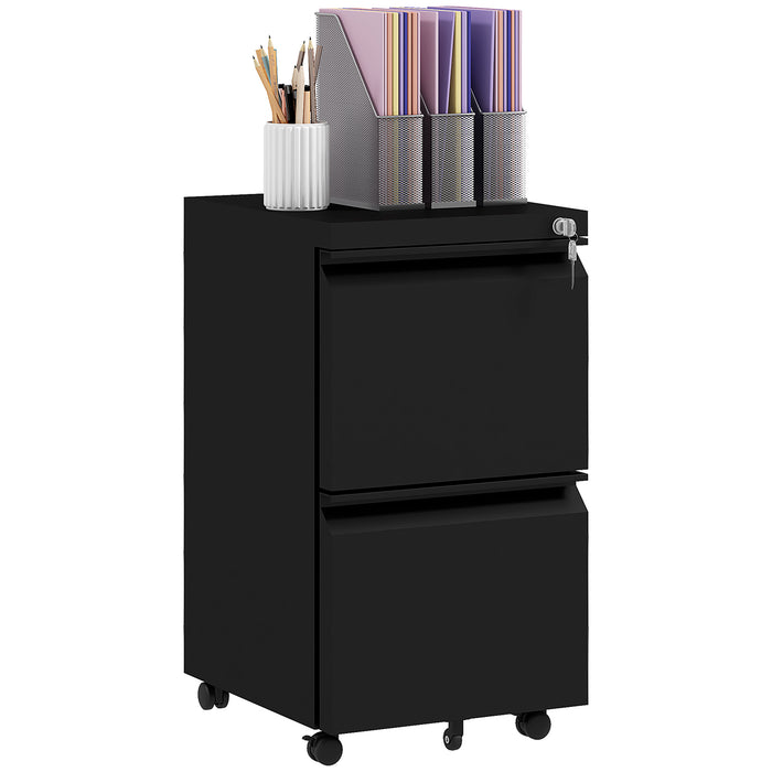 2-Drawer Mobile Filing Cabinet - Lockable Steel Storage with Adjustable Hanging Bar, Fits Letter, A4, Legal Files - On-the-Go Office Organizing Solution