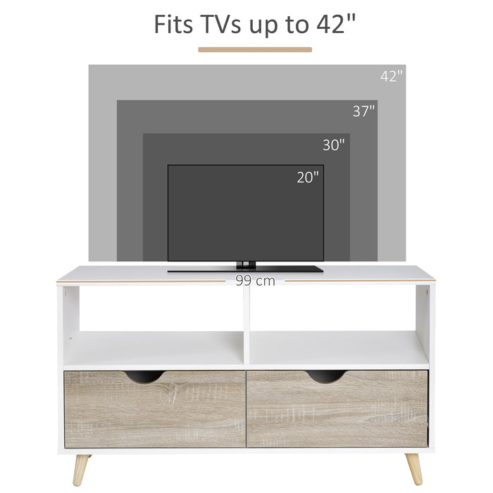 Modern White/Oak Finish Particle Board TV Stand - Spacious Media Unit with Ample Storage - Ideal for Contemporary Home Entertainment Setup