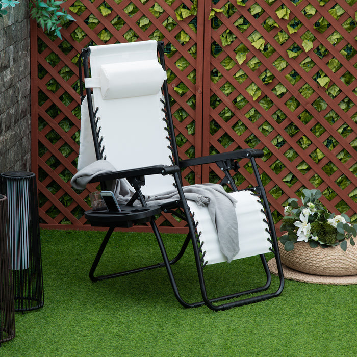 Zero Gravity Patio Recliner - Sun Lounger Deck Chair with Cup Holder and Canopy Shade, Folding Design - Perfect for Outdoor Relaxation in White