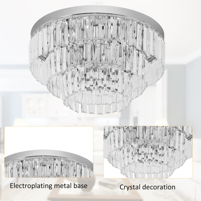 Round Crystal Chandelier - 7-Light Ceiling Mounted Fixture with Elegant Glass Crystals - Ideal Lighting for Living Room, Dining Area, and Hallways