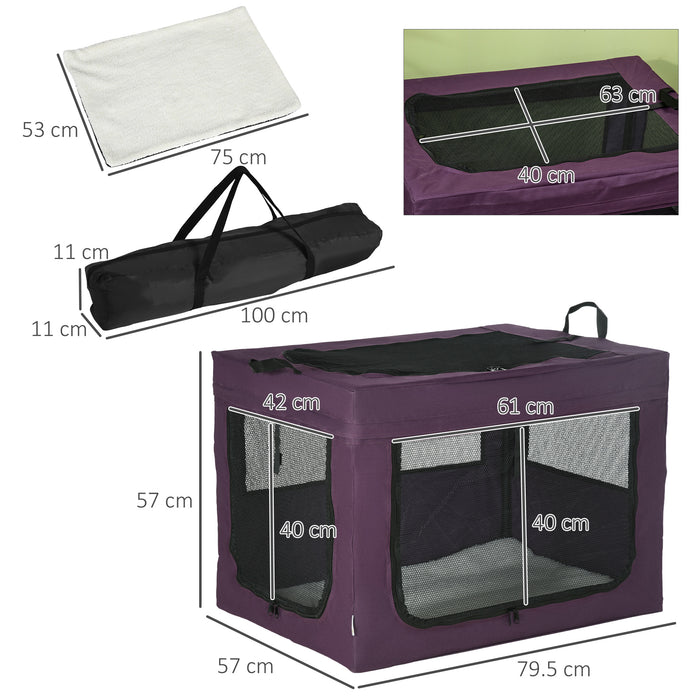 Foldable Pet Carrier for Small to Medium Dogs and Cats - Spacious 79.5 x 57 x 57 cm Travel Bag in Purple - Ideal for Safe and Comfortable Pet Transportation