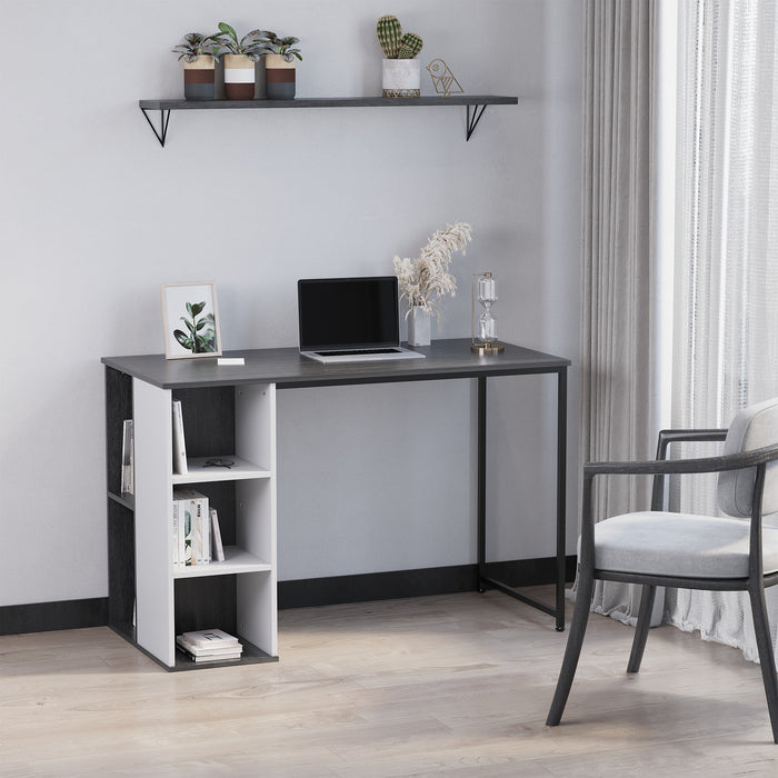 Modern Grey Workstation - Home Office Computer Desk with Storage Shelves & Study Writing Table - Ideal for Remote Work & Study Spaces