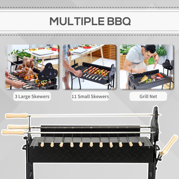 Charcoal Trolley BBQ - Outdoor High-Temperature Powder-Coated Grill with Wheels, 85x36x90cm - Ideal for Garden Barbecue Cooking