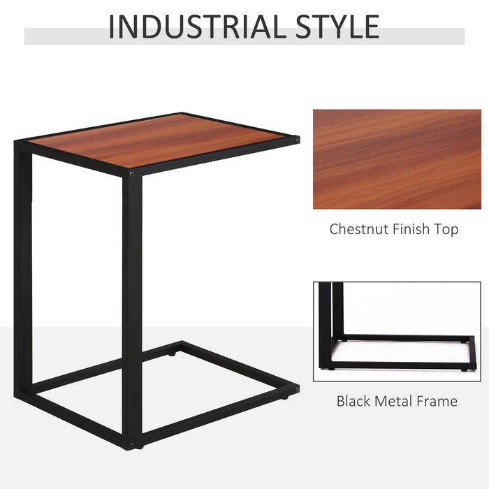 C-Shaped End Table with Sturdy Metal Frame - Walnut Top Accent Sofa Side Table for Living Room and Bedroom - Ideal for Couch Convenience and Space Saving