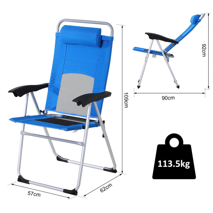 Outdoor Garden Folding Armchair - 3-Position Patio Recliner with Adjustable Backrest and Comfort Pillow - Ideal for Lounging and Relaxation in Blue