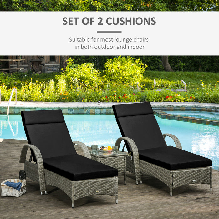 Outdoor Seat Cushion Set - 2-Piece Replacement Pads for Rattan Furniture with Secure Ties, 196 x 55 cm in Black - Ideal for Patio Comfort Upgrade