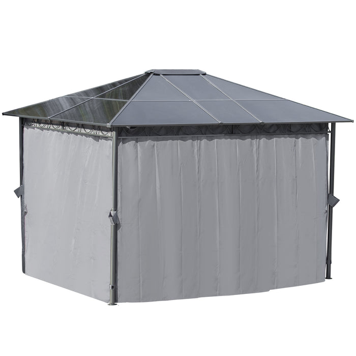 Hardtop Gazebo 3.6x3m - UV-Resistant Polycarbonate Roof, Steel & Aluminum Frame with Garden Pavilion Curtains in Grey - Ideal for Outdoor Relaxation and Entertaining