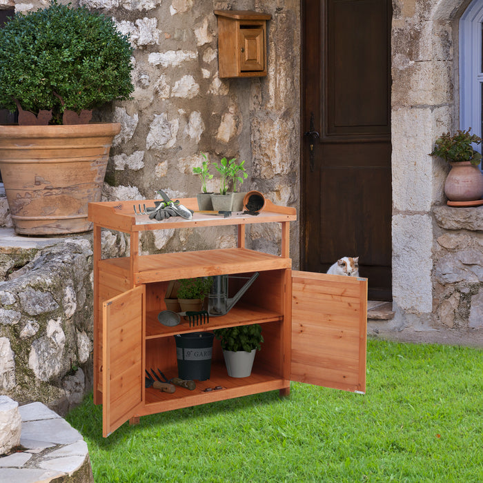 Gardening Workstation with Galvanized Surface - Multipurpose Potting Bench with Storage Cabinet - Ideal for Plant Lovers and Garden Organization