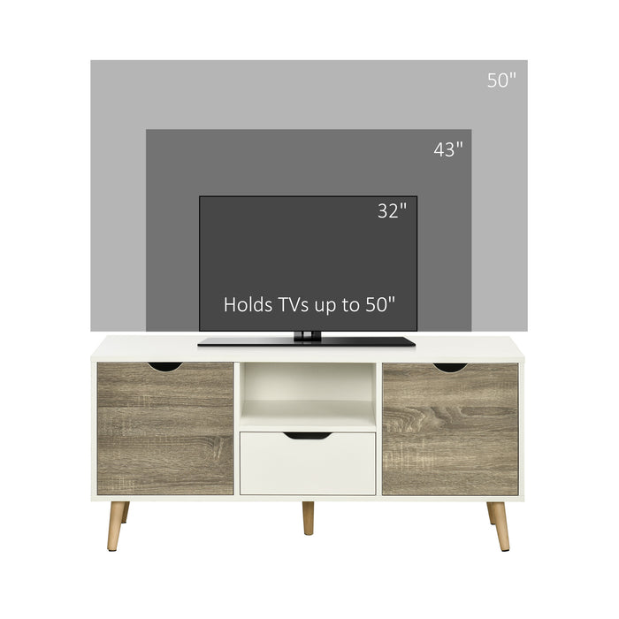 Modern Grey TV Stand - Accommodates up to 50-Inch Television, Storage Cabinets and Drawer - Ideal for Living Room and Bedroom Organization