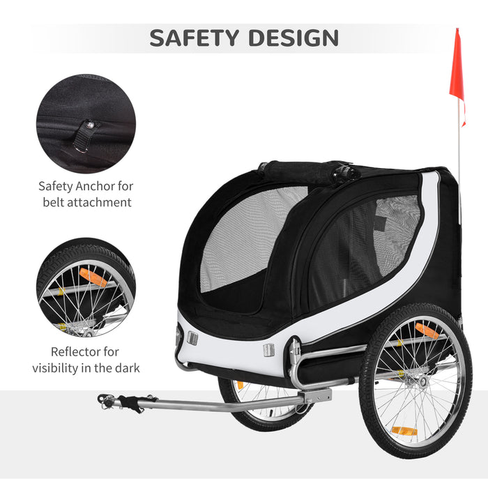 Steel Pet Bike Trailer - Water-Resistant Dog Cart Carrier for Bicycles, White and Black - Convenient Travel Kit for Pet Owners