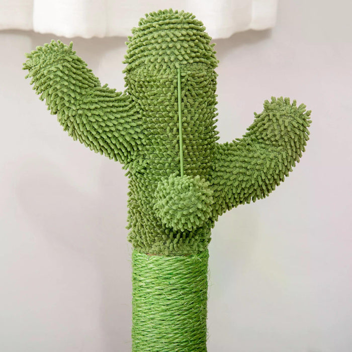 Cactus Cat Tree Tower - Sisal Scratching Post, Hanging Play Ball & Platform - Fun & Durable Kitten Furniture for Playtime