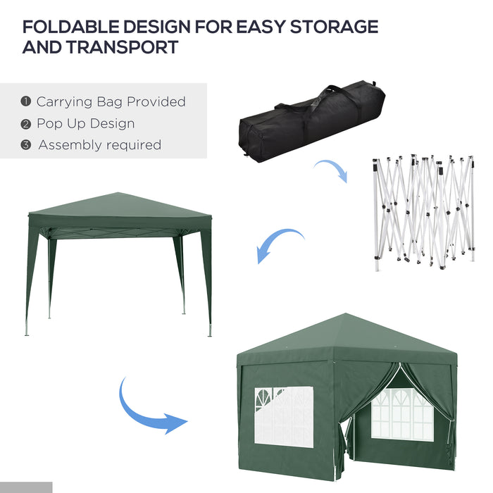 Pop Up Gazebo Marquee - 3x3 Meter Easy Assembly Outdoor Canopy, Green - Ideal for Garden Parties and Events