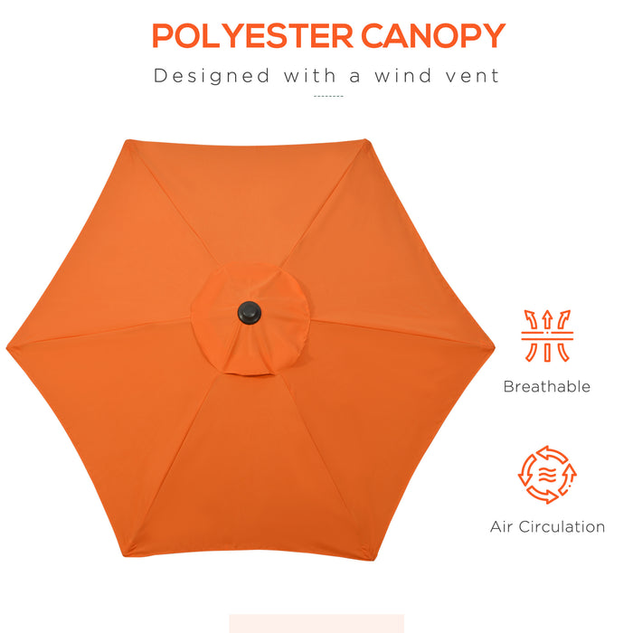 Outdoor Sun Shade Parasol - 2m Patio Umbrella with 6 Sturdy Ribs, Orange - Ideal for Balcony, Bench & Garden Comfort