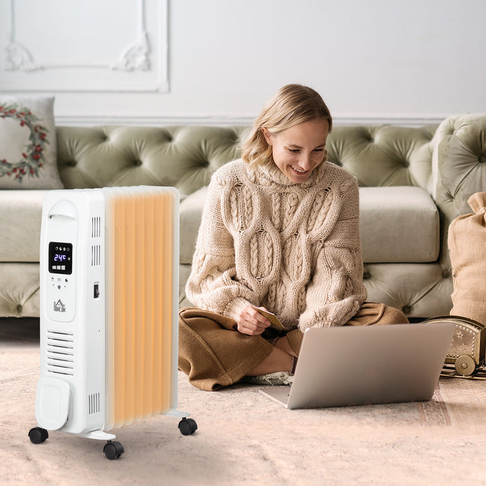 2180W Digital Oil Filled Radiator Heater - 9 Fin Portable Electric Appliance with LED Display and 3 Heat Settings - Includes Safety Cut-Off and Remote Control for Easy Use