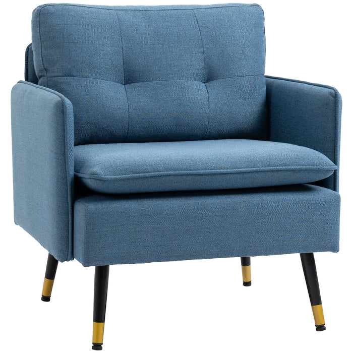 Upholstered Button Tufted Accent Chair with Steel Legs - Modern Armchair for Living Room and Bedroom, Dark Blue - Stylish Seating Solution for Home Comfort