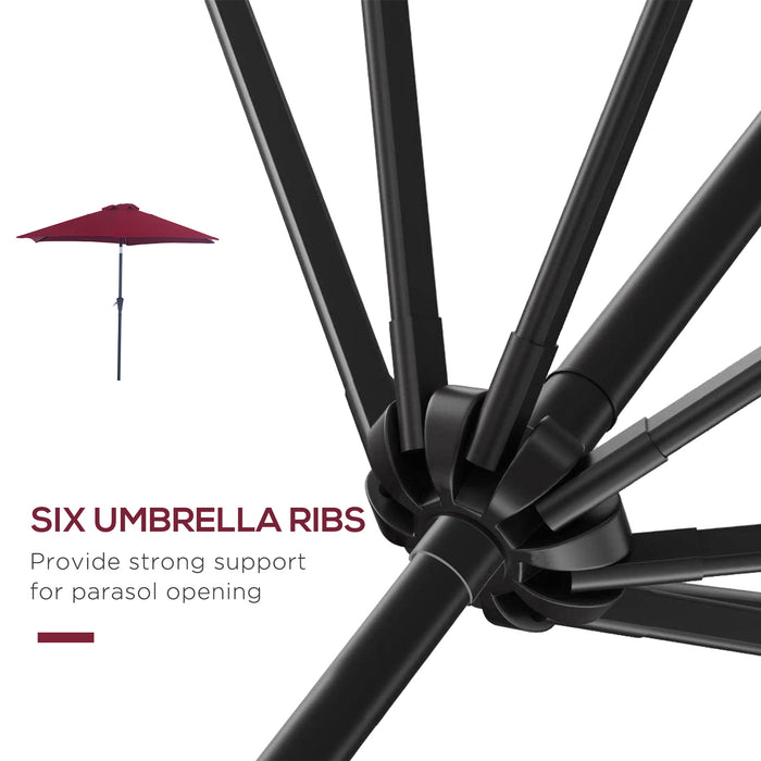 Wine Red 2.7M Tilting Parasol - Outdoor Sun Shade Umbrella with Aluminum Frame and Hand Crank - Ideal for Garden, Patio, and Deck Protection