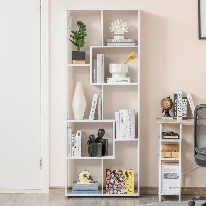 8-Tier Bookshelf with Melamine Finish - Stable, Freestanding Storage and Display Unit with Anti-Tipping Foot Pads - Chic Modern Home Organizer in White