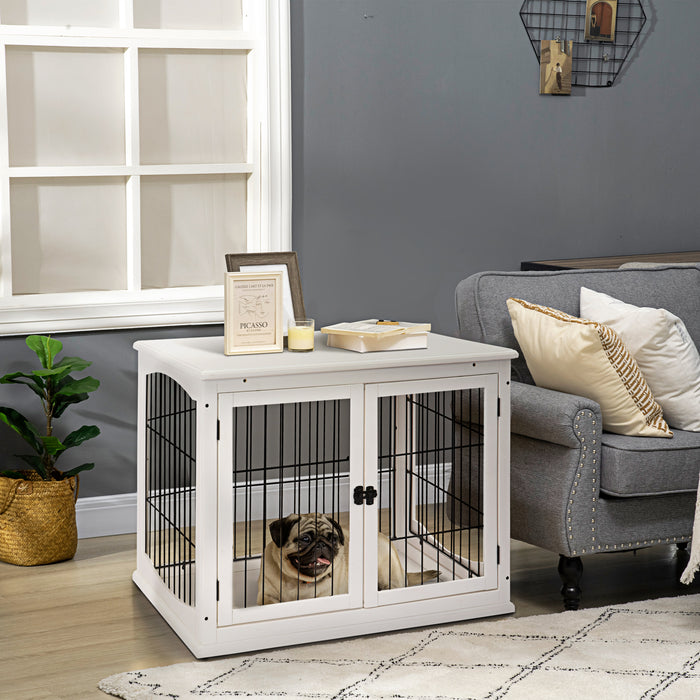 Compact 3-Door MDF Indoor Pet Cage - White, Durable Construction - Perfect for Small Pets, Easy Indoor Living & Safety