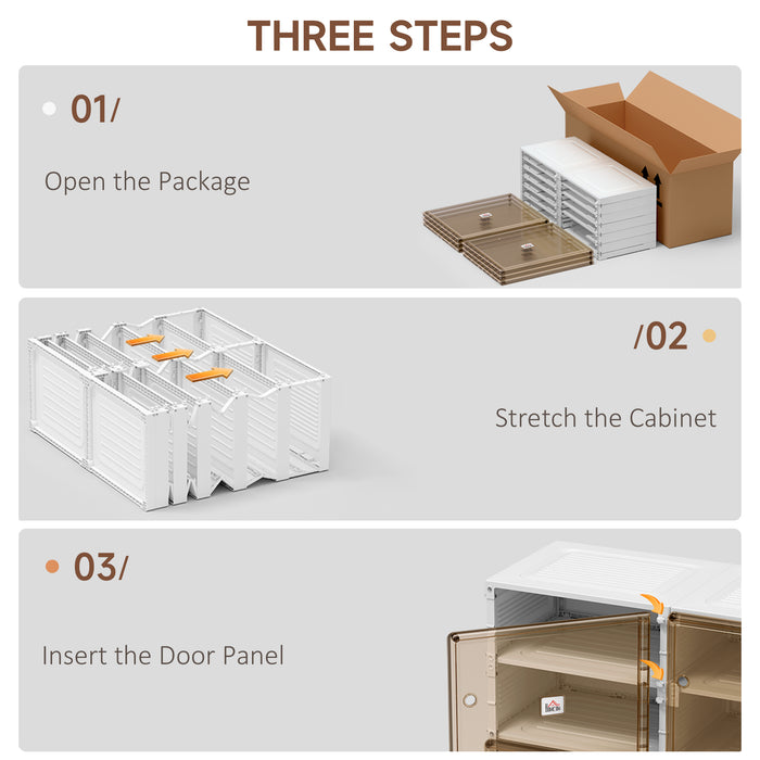 Cube Shoe Storage Organizer - Sturdy Plastic, Portable, Space-Saving Design for Bedroom & Entryway - Ideal for Shoes and Slippers, White & Brown Palette