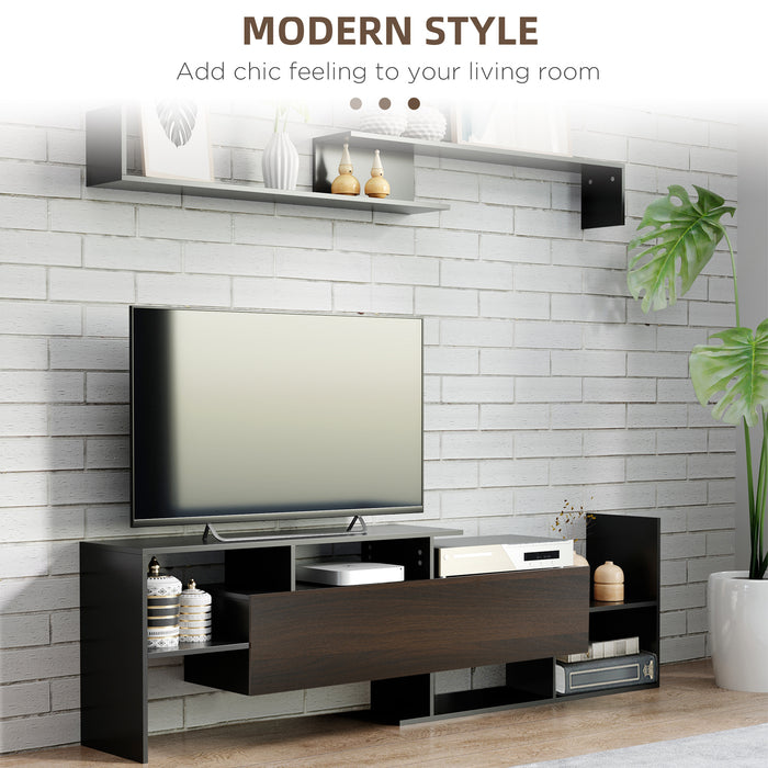 Modern Wall-Mounted Entertainment Center - Storage-Friendly TV Stand with Cabinet and Shelf, Holds Up to 65" TVs - Stylish Living Room or Bedroom Décor in Black and Dark Brown