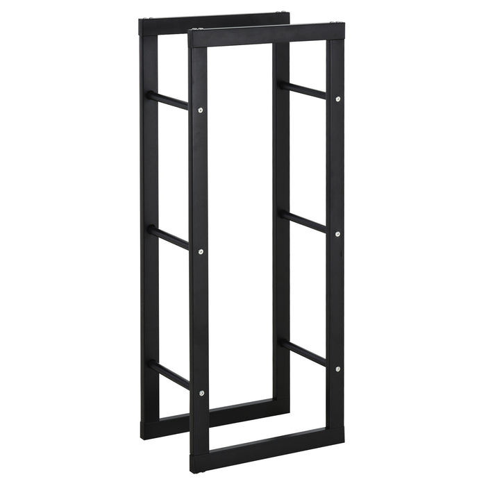 Heavy-Duty Metal Firewood Log Rack - Tall Indoor/Outdoor Storage Shelf with Protective Side Rails, Black - Optimize Fireplace Organization, 40W x 25D x 100H cm