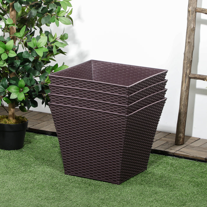 Rattan Effect Planter Set - 4-Pack Indoor/Outdoor Stackable Garden Pots - Space-Saving Solution for Patio, Porch, and Deck Gardening