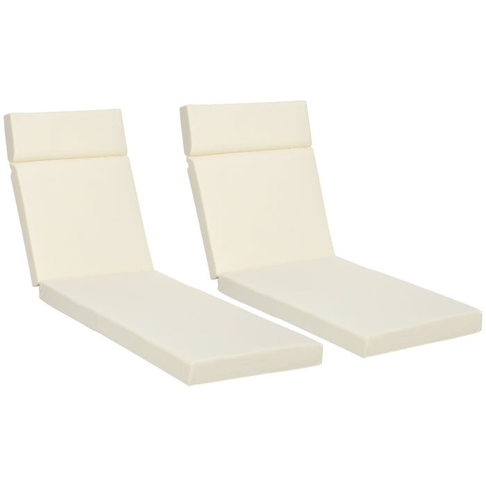 Outdoor Comfort - Set of 2 Cream White Sun Lounger Cushions with Ties for Rattan Furniture, 196 x 55 cm - Ideal for Patio Relaxation and Poolside Lounging