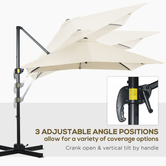 Deluxe 2.5m Offset Cantilever Parasol - Aluminium Patio Umbrella with 360° Rotation and Crank Handle, Cream White - Ideal Outdoor Sun Shade for Gardens and Patios