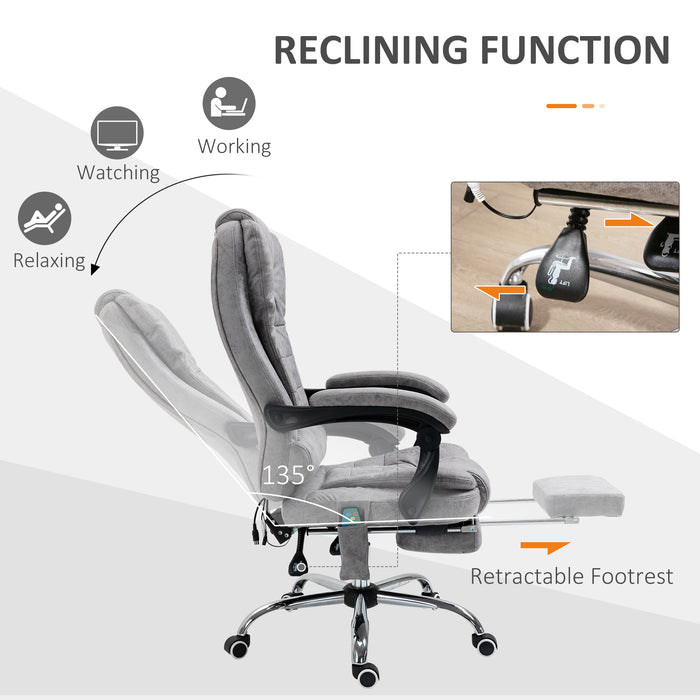 Ergonomic Executive Massage Chair with Heat and Vibration - 6-Point Heated Vibrating Recliner with Swivel, High-Back, and Footrest in Grey - Ideal for Stress Relief and Comfort in Office or Home Study