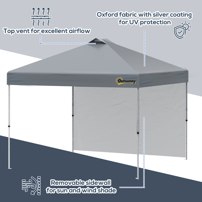 3x3M Pop Up Gazebo with Sidewall - Portable Roller Bag, Adjustable Height, Outdoor Event Shelter - Ideal for Garden, Patio, Events in Grey