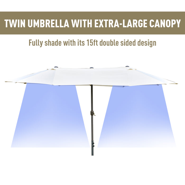 Double-Sided 4.6m Garden Parasol - Patio Sun Umbrella with Market Shelter Canopy & Cross Base in Off White - Ideal Shade Solution for Outdoor Entertaining